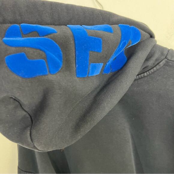 Closed Oversized Printed Logo Hoodie Navy Blue Size Small - Picture 9 of 14